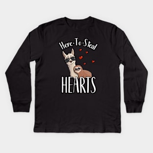 Here To Steal Hearts Sloth  Llama Lover Kids Long Sleeve T-Shirt